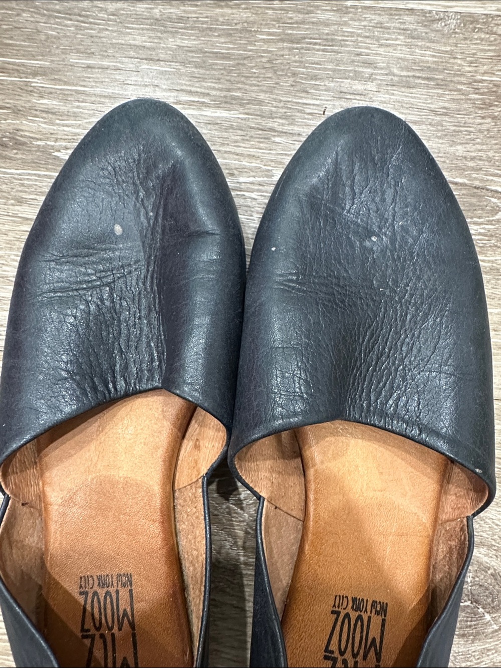 Miz Mooz Navy Leather Slip-On Flats with Tan Insole - Picture 3 of 8